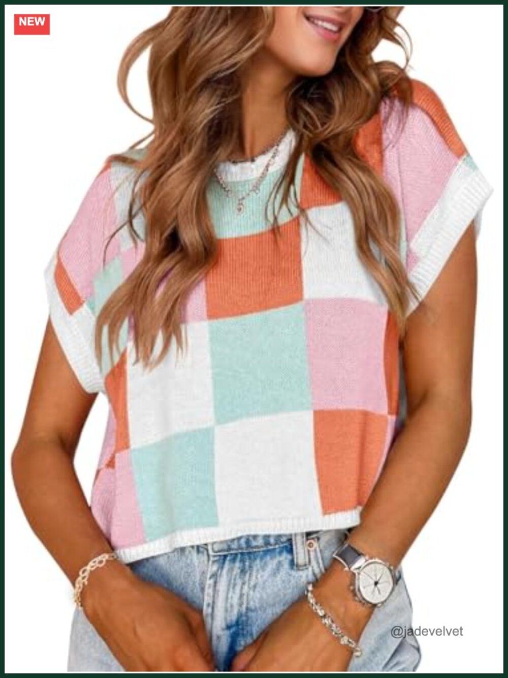 Women's Cap Sleeve Crop Sweater Pullover Casual Crewneck Knit